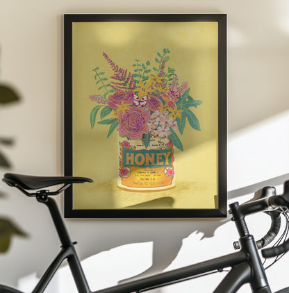 Flowers In a vintage Honey Can - Poster / Art Print - interiör