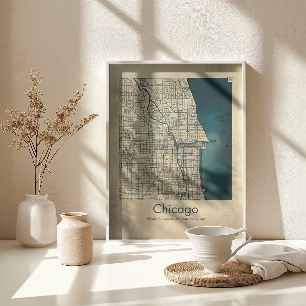 Chicago karta - Poster / Art Print - interiör