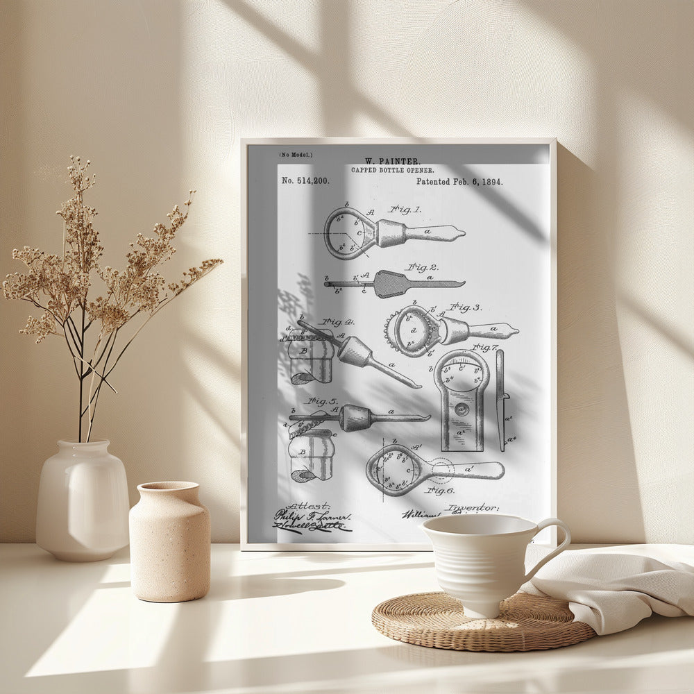 Capped Bottle Opener Patent 1894 - Poster / Art Print - interiör