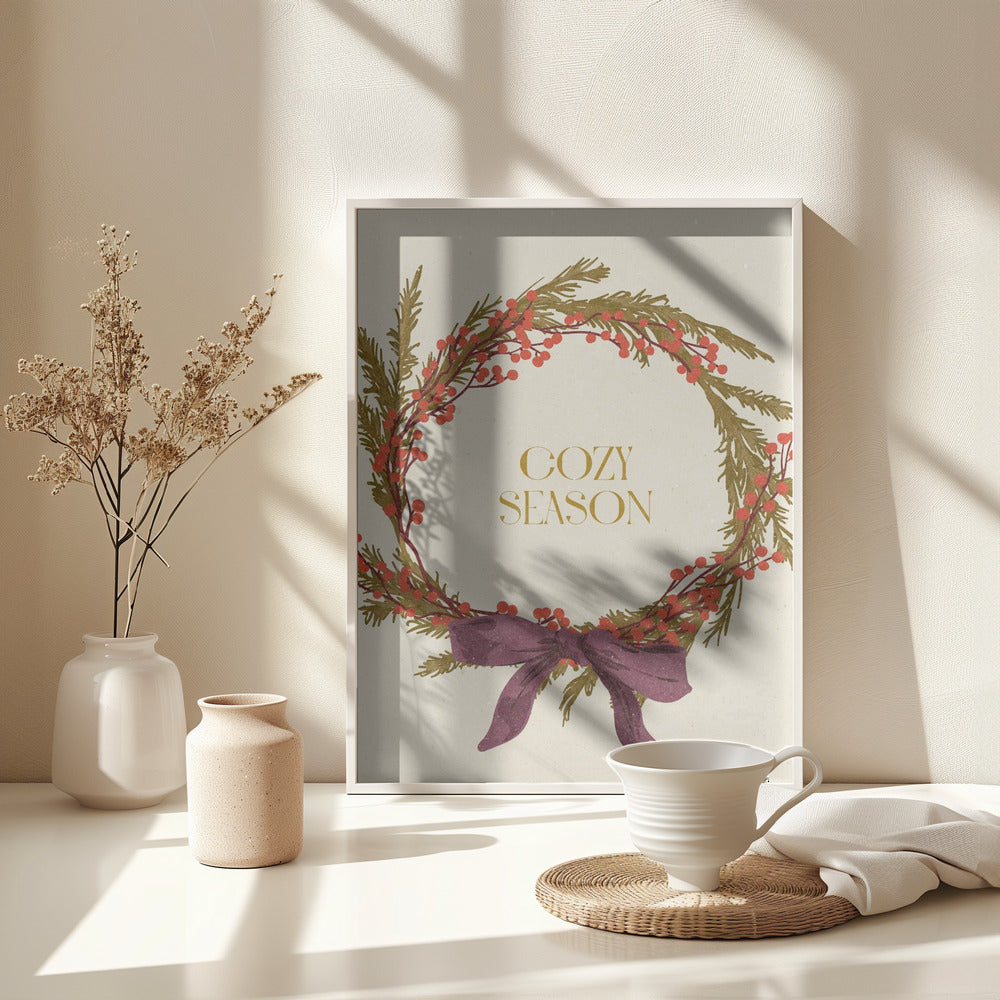 Cozy Season. Christmas wreath with bow - Poster / Art Print - interiör