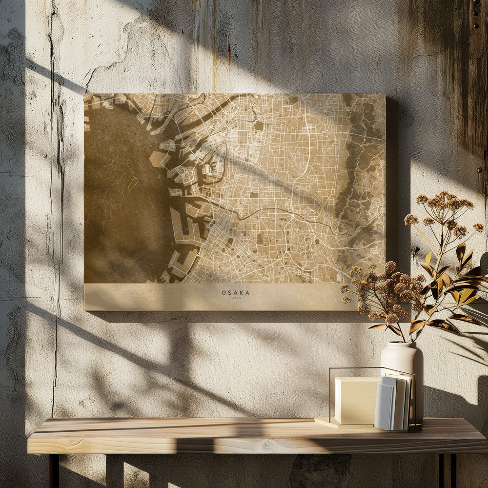 Sepia karta av Osaka - Poster / Art Print - interiör