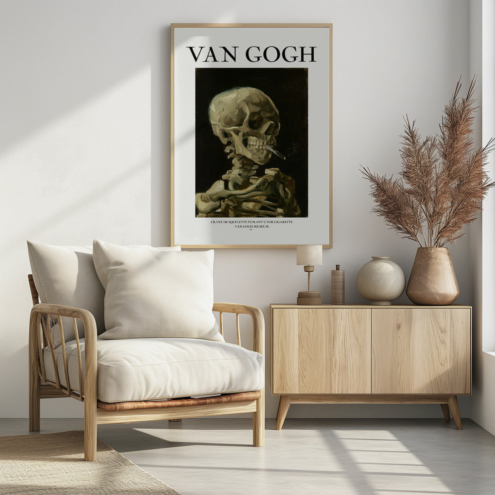 Head of a skeleton with a burning cigarette - Poster / Art Print - interiör