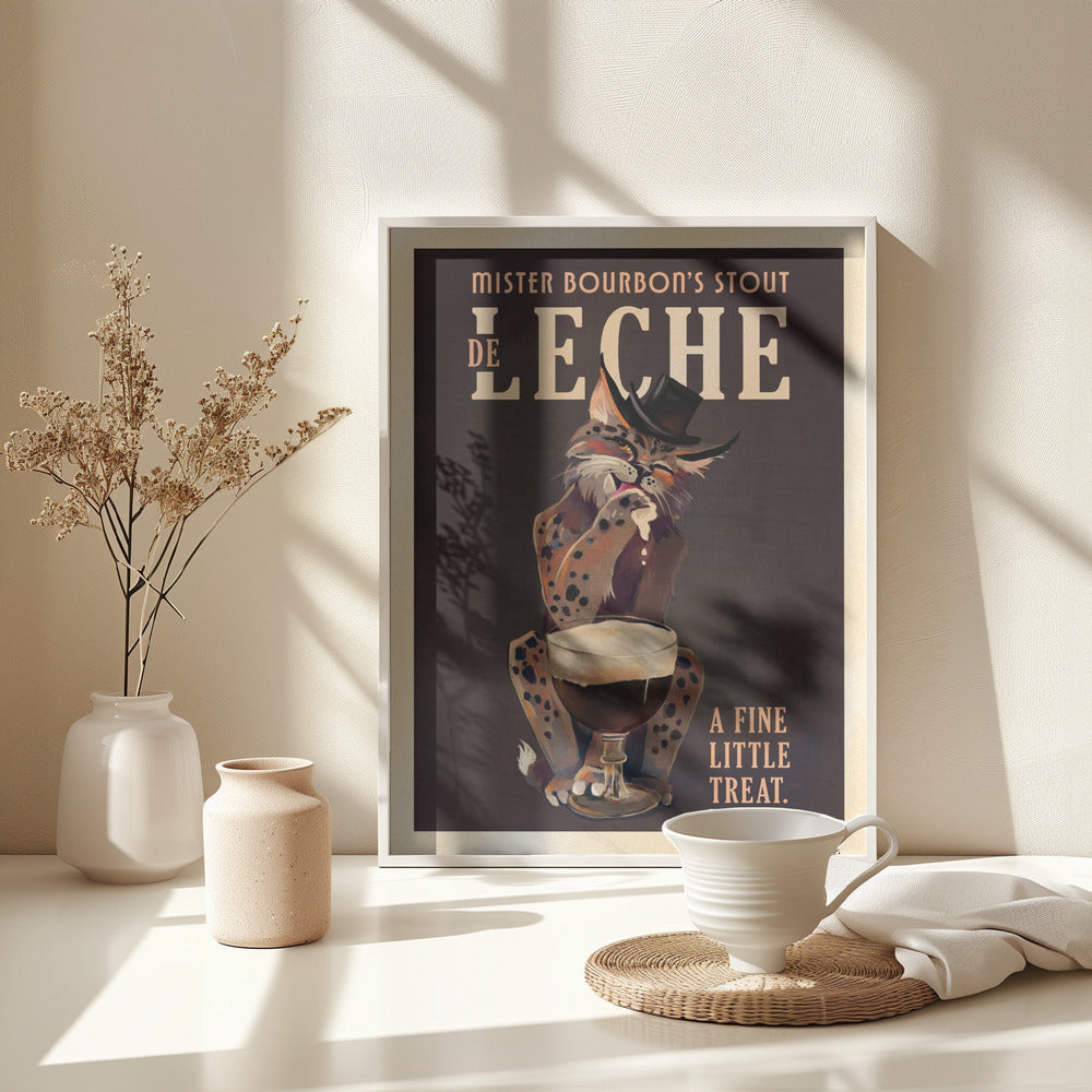 Bourbon De Leche Guinness Style Cat Art - Poster / Art Print - interiör