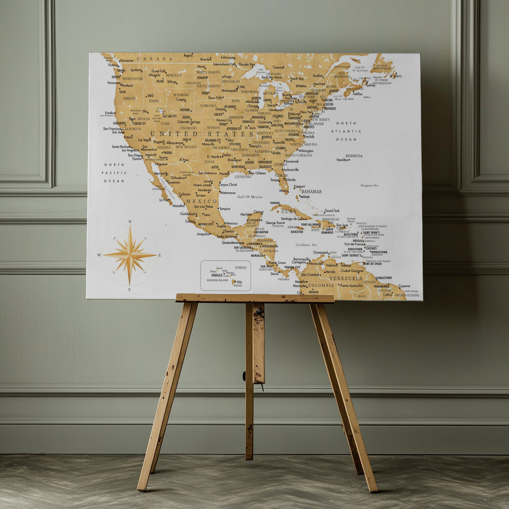 Gyllene karta av USA och Mexico - Poster / Art Print - interiör