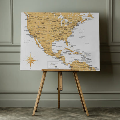 Gyllene karta av USA och Mexico - Poster / Art Print - interiör