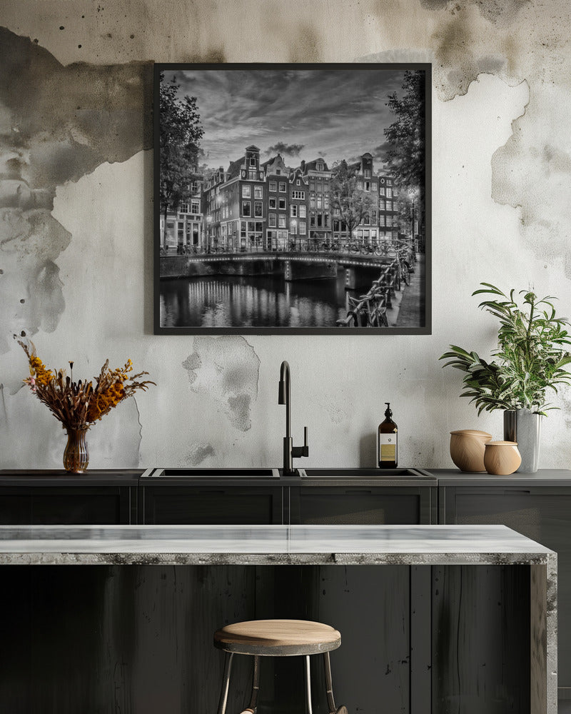 AMSTERDAM Idyllic impression from Singel - Monochrome - Poster / Art Print - interiör