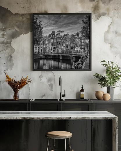 AMSTERDAM Idyllic impression from Singel - Monochrome - Poster / Art Print - interiör