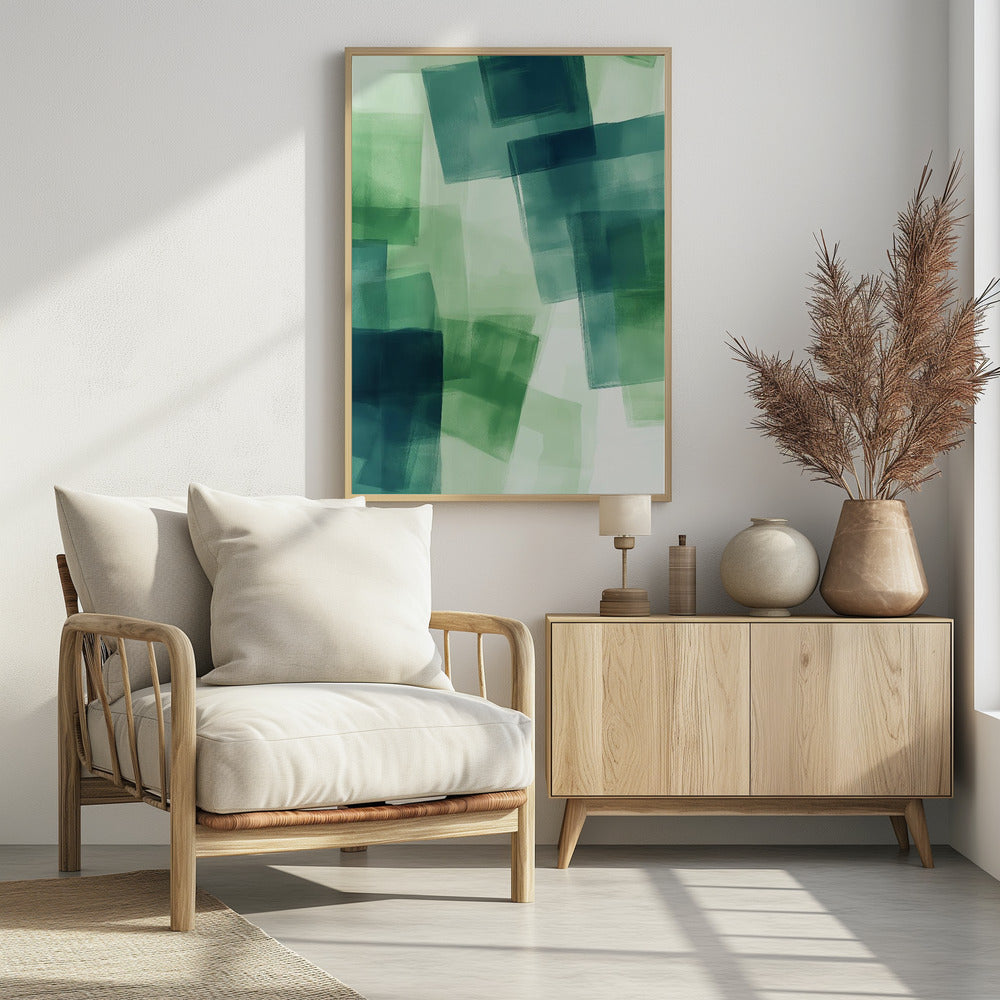 Green Squares - Poster / Art Print - interiör