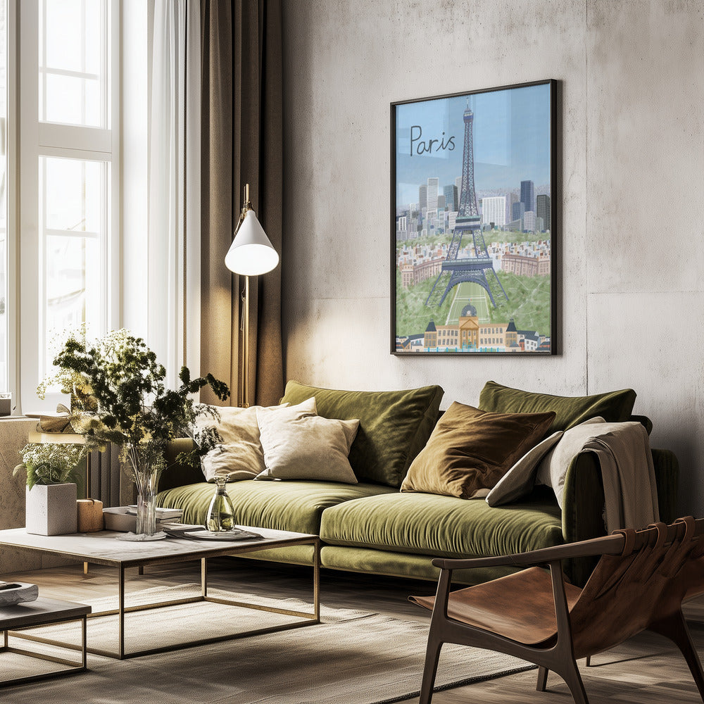 Eiffel Tower with Paris City in Background by Artist Carla Daly - Poster / Art Print - interiör