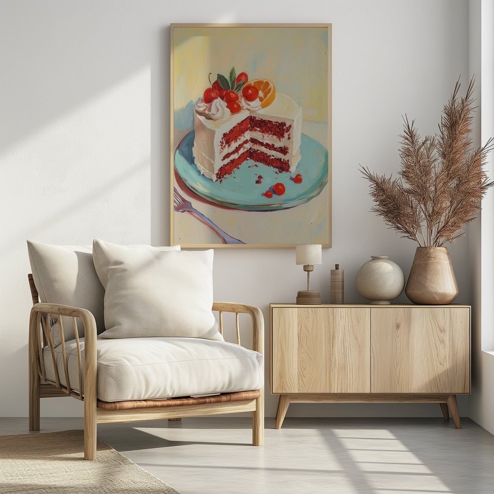 Red Velvet Cake with Fresh Fruit Toppings - Poster / Art Print - interiör