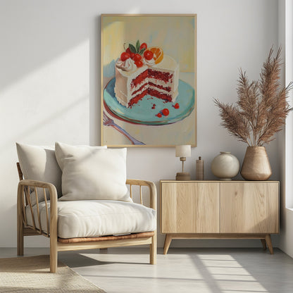 Red Velvet Cake with Fresh Fruit Toppings - Poster / Art Print - interiör