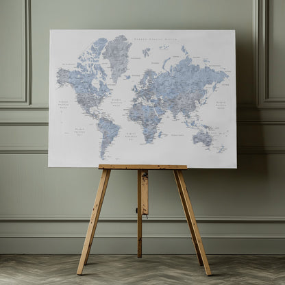 Blue världskarta på Spanska - Poster / Art Print - interiör