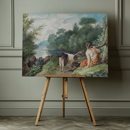 Shepherdess With Goats In a Landscape With a Lake - Poster / Art Print - interiör