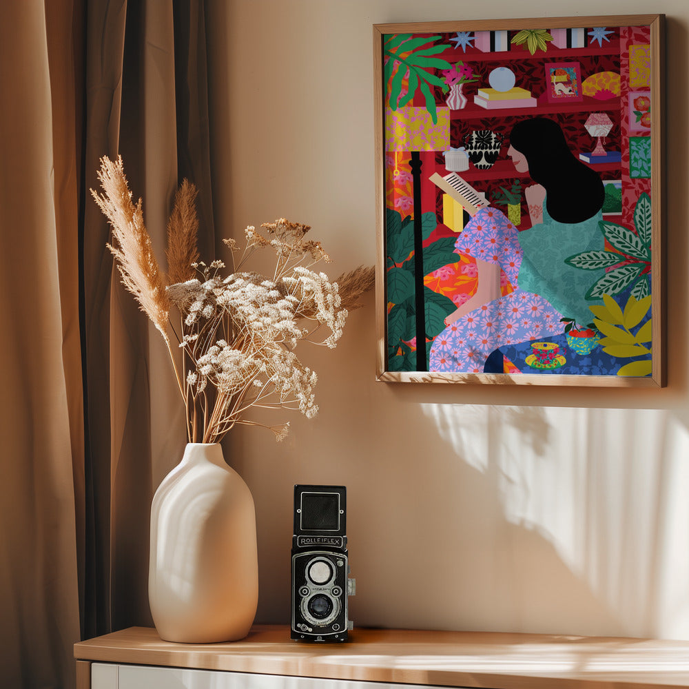 Girl Reading Her Favorite Book - Poster / Art Print - interiör