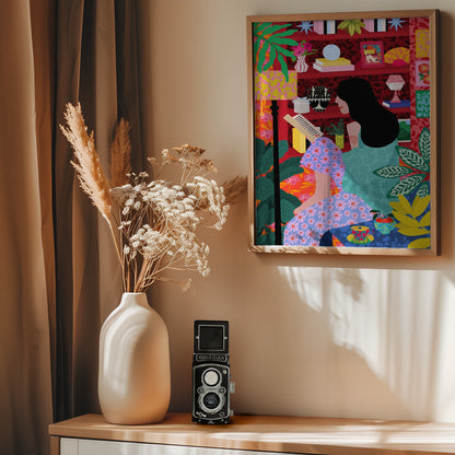 Girl Reading Her Favorite Book - Poster / Art Print - interiör
