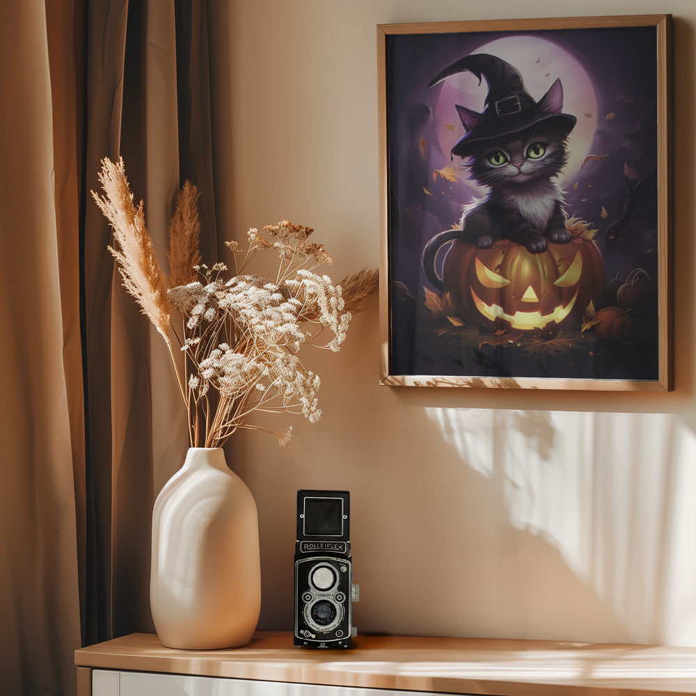 Cute Kitten On a Pumpkin - Poster / Art Print - interiör