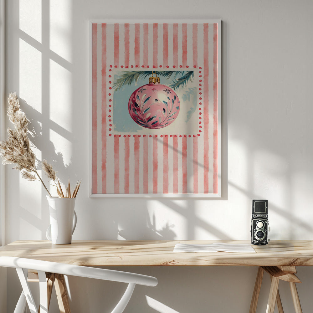 Pink Christmas Bauble - Poster / Art Print - interiör