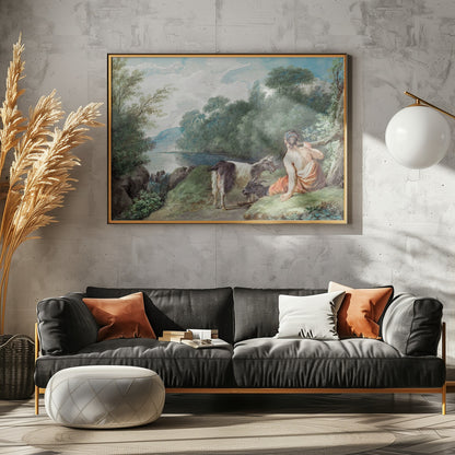 Shepherdess With Goats In a Landscape With a Lake - Poster / Art Print - interiör