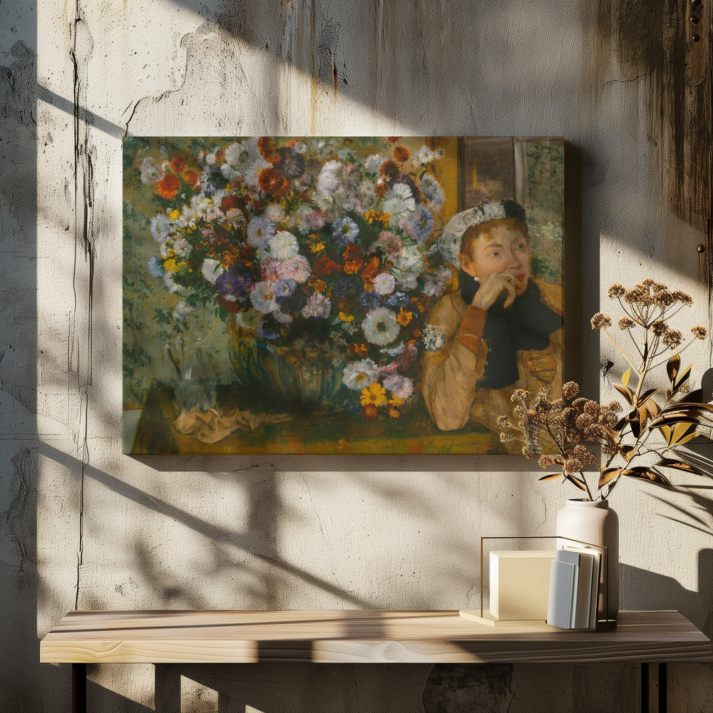 A Woman Seated Beside a Vase of Flowers - Poster / Art Print - interiör