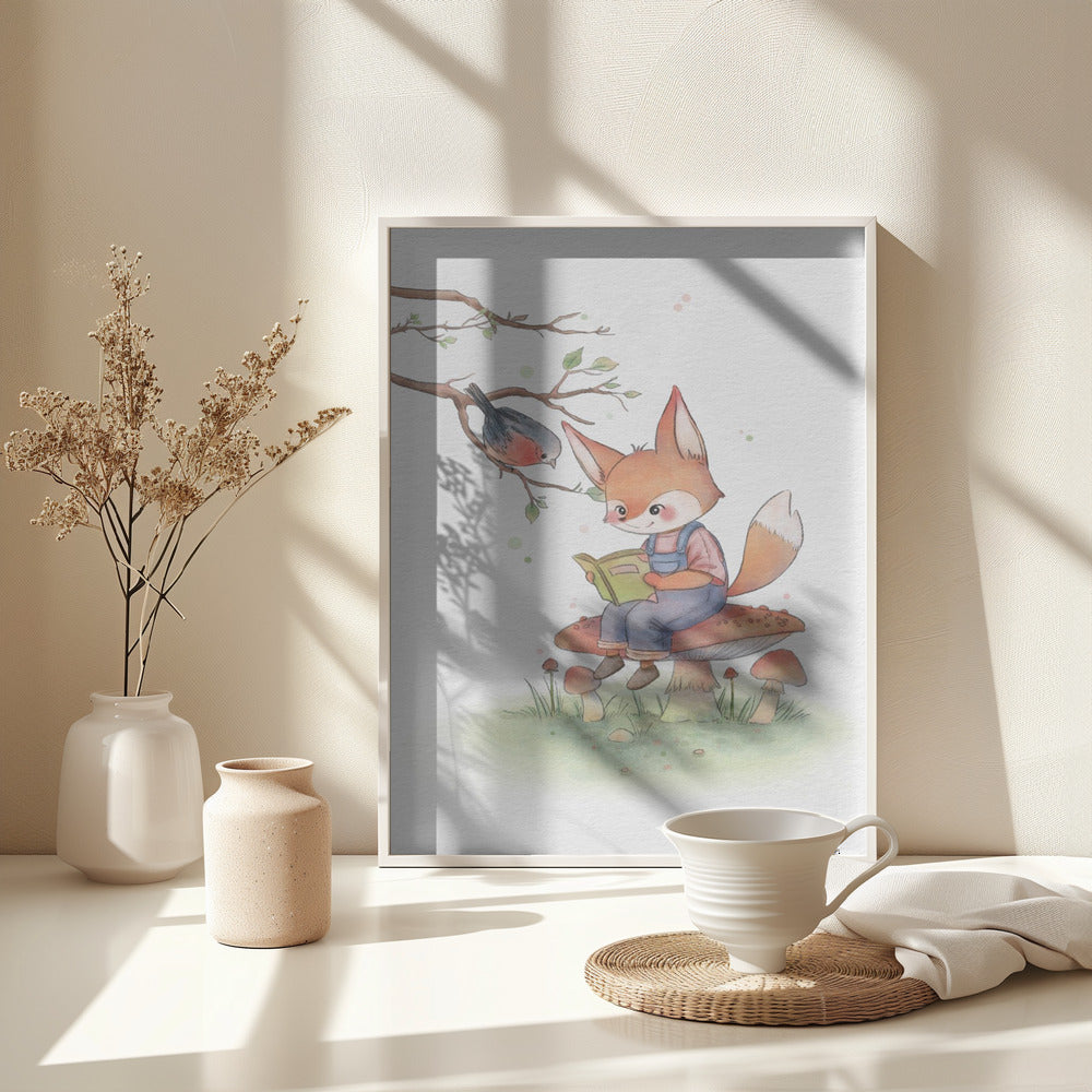 Fox and Bird Illustration - Poster / Art Print - interiör