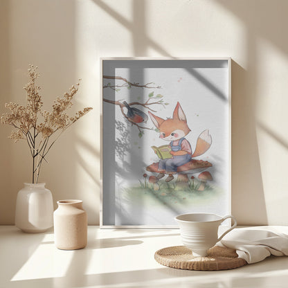 Fox and Bird Illustration - Poster / Art Print - interiör