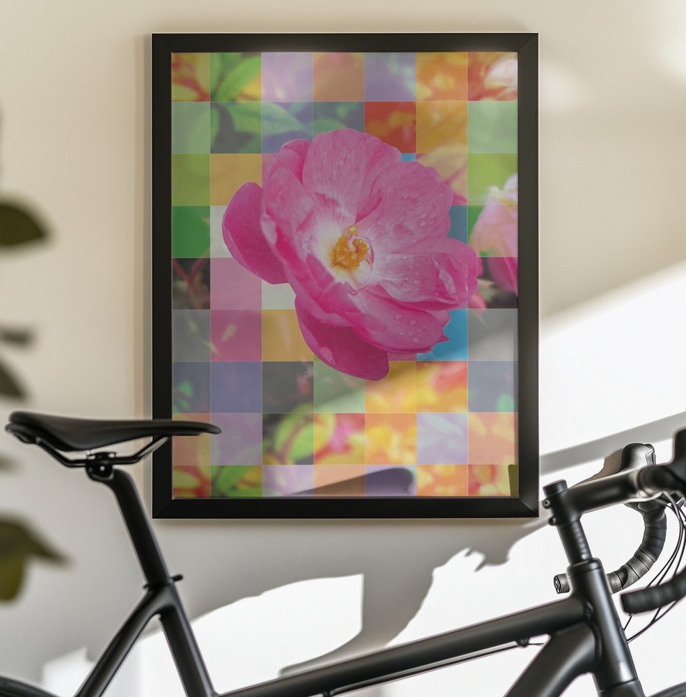 Vivid Pink Flower with Colorful Mosaic - Poster / Art Print - interiör