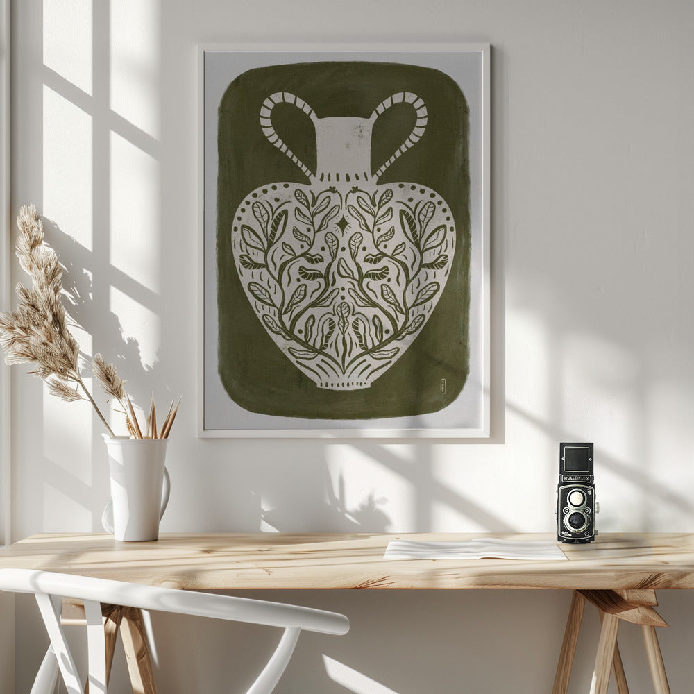 Greek Vase Olive Green Illustration - Poster / Art Print - interiör