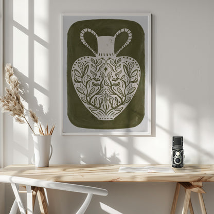 Greek Vase Olive Green Illustration - Poster / Art Print - interiör
