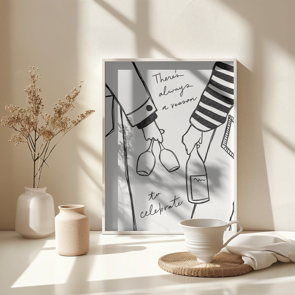 Woman holding wine bottle and wine glass - Poster / Art Print - interiör