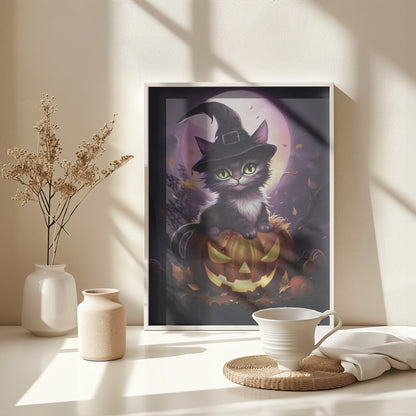 Cute Kitten On a Pumpkin - Poster / Art Print - interiör