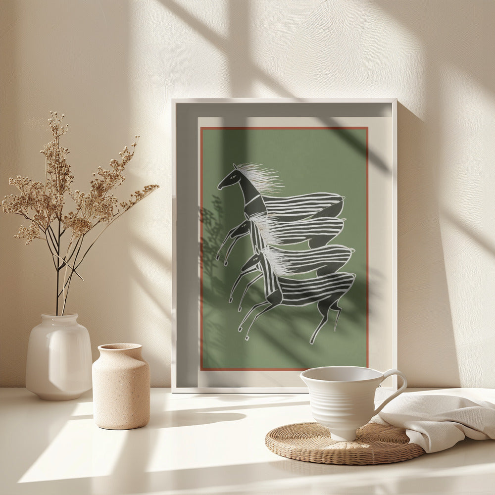 Horses In Stripes - Poster / Art Print - interiör