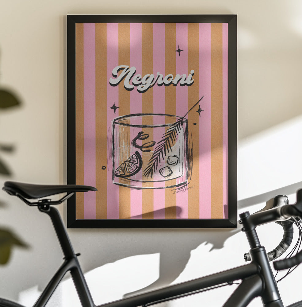 Negroni Drink on Stripes - Poster / Art Print - interiör