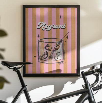 Negroni Drink on Stripes - Poster / Art Print - interiör