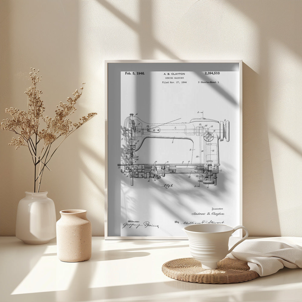 Sewing Machine Patent 1944 - Poster / Art Print - interiör