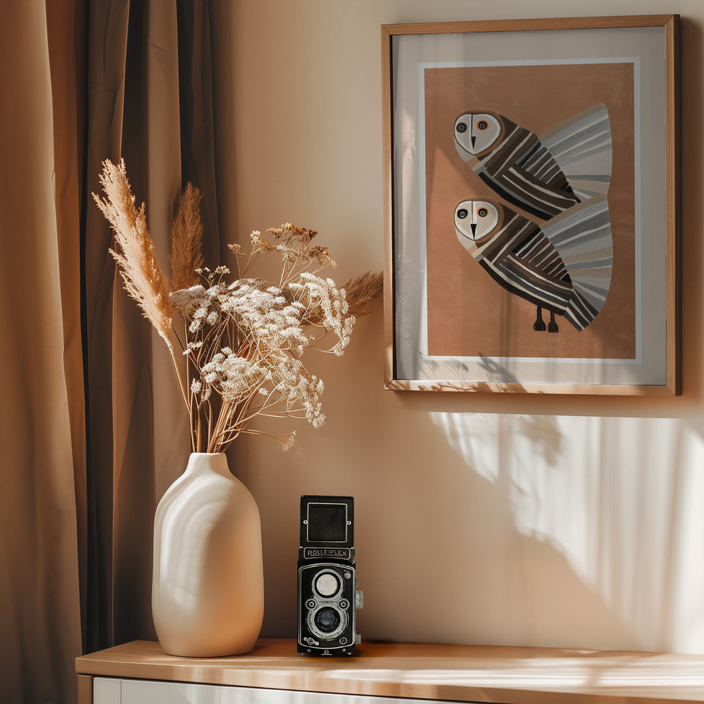 Striped Owl Pair - Poster / Art Print - interiör