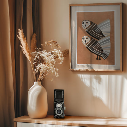 Striped Owl Pair - Poster / Art Print - interiör