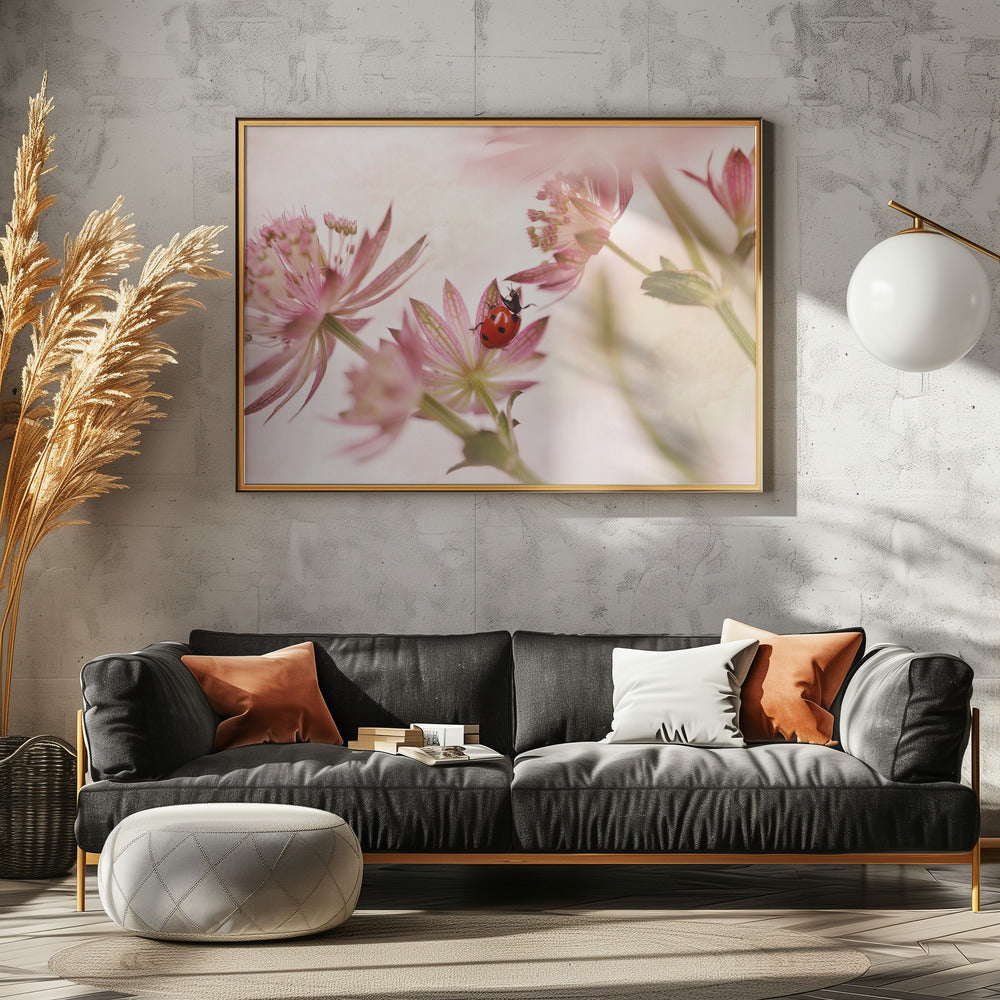 Ladybird and pink flowers - Poster / Art Print - interiör