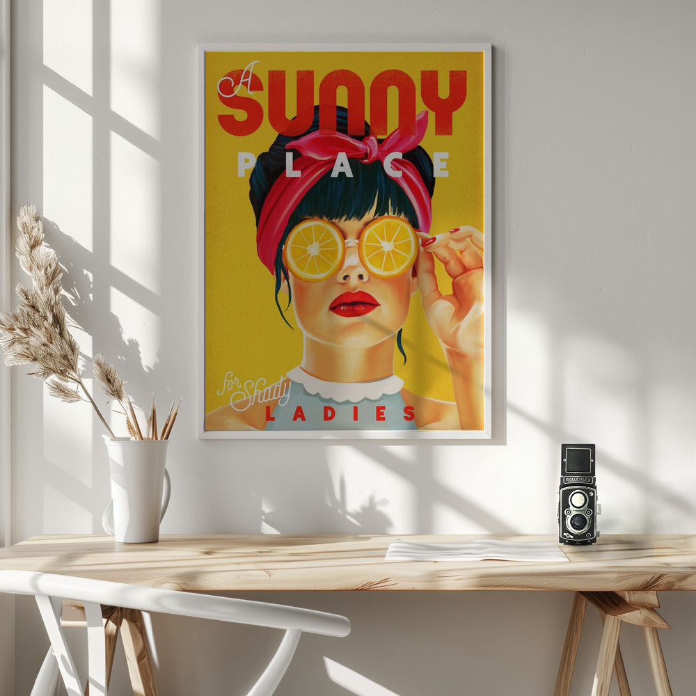 A Sunny Place For Shady Ladies Orange Pinup Art - Poster / Art Print - interiör