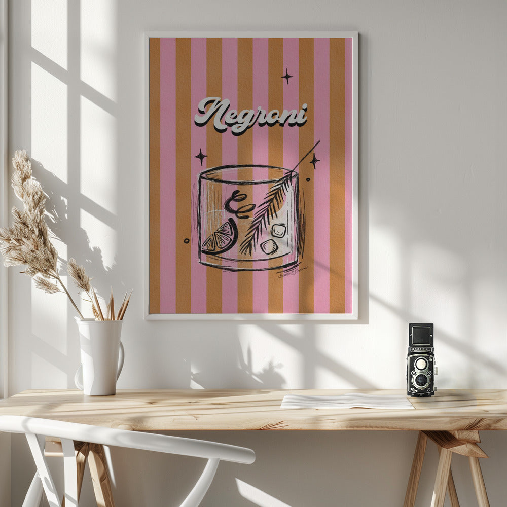 Negroni Drink on Stripes - Poster / Art Print - interiör