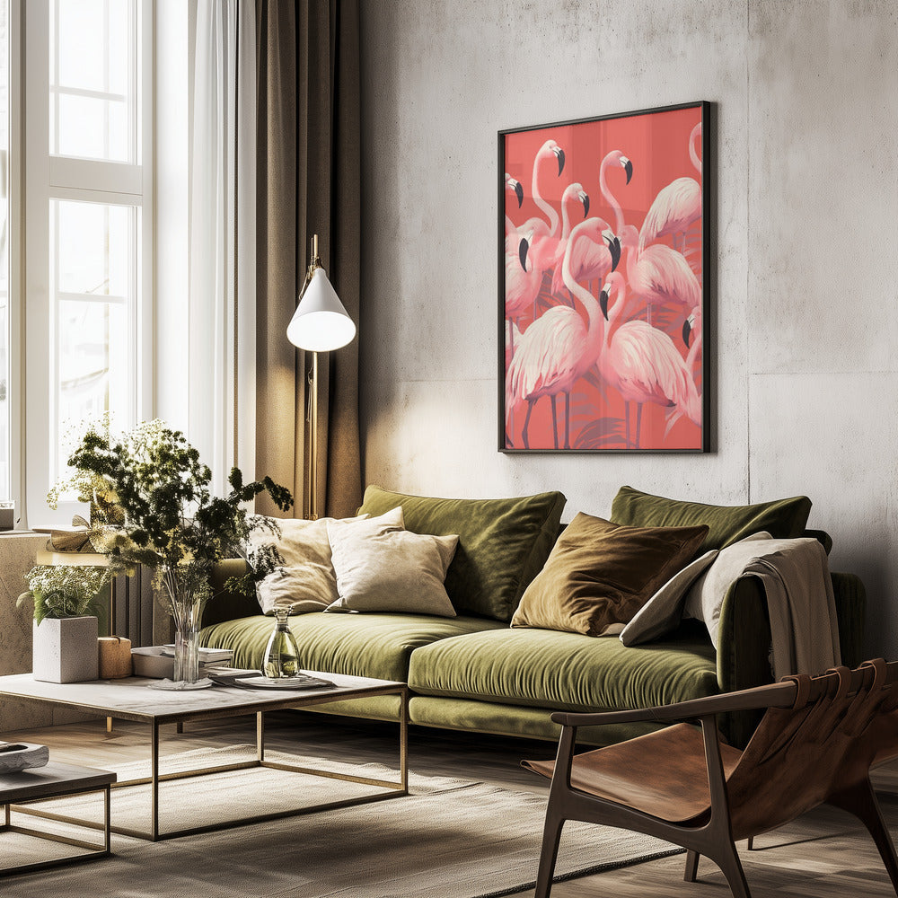 Vibrant Pink Flamingos - Poster / Art Print - interiör
