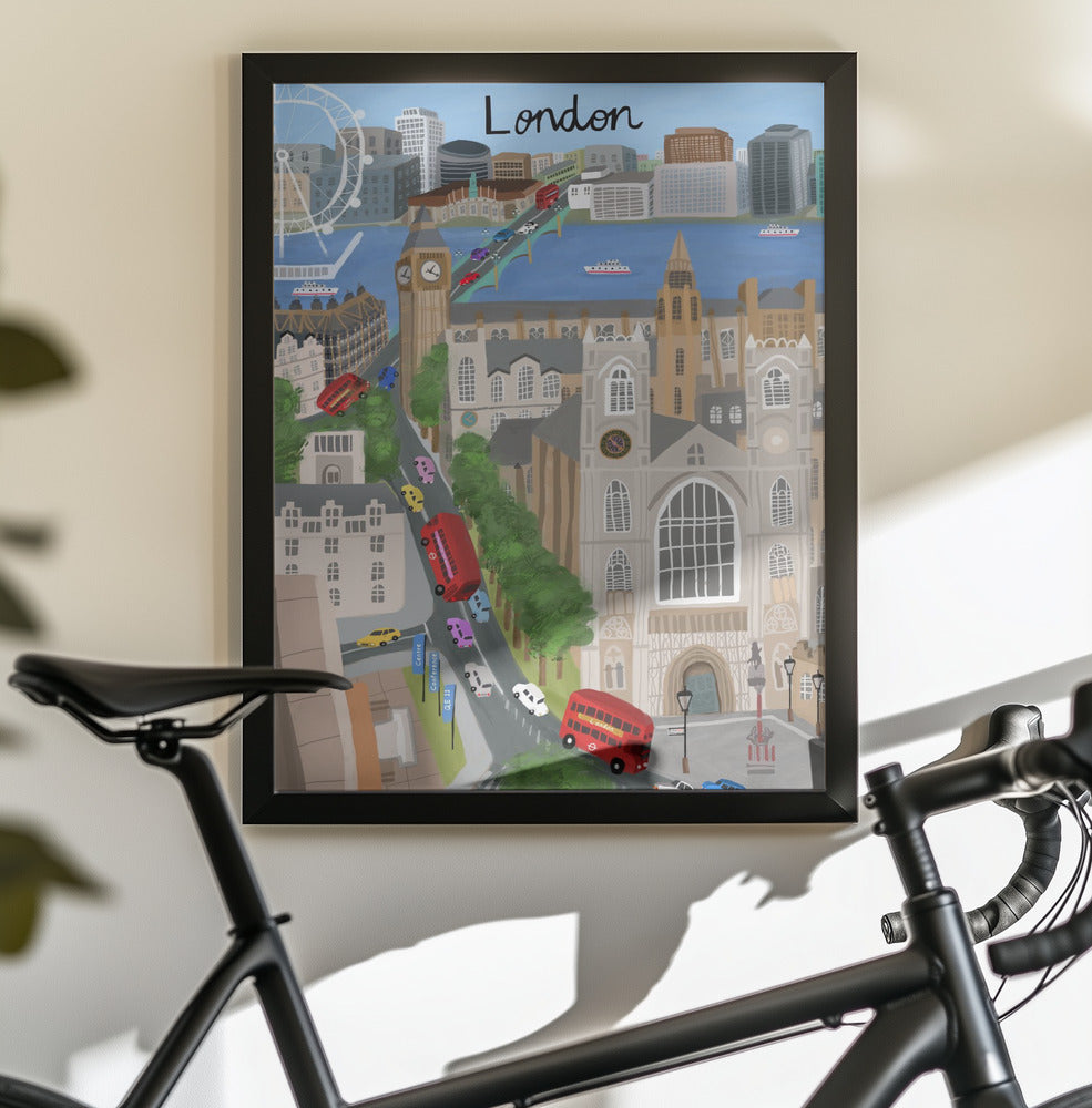London City with View of the Thames River and Big Ben by Artist Carla Daly - Poster / Art Print - interiör
