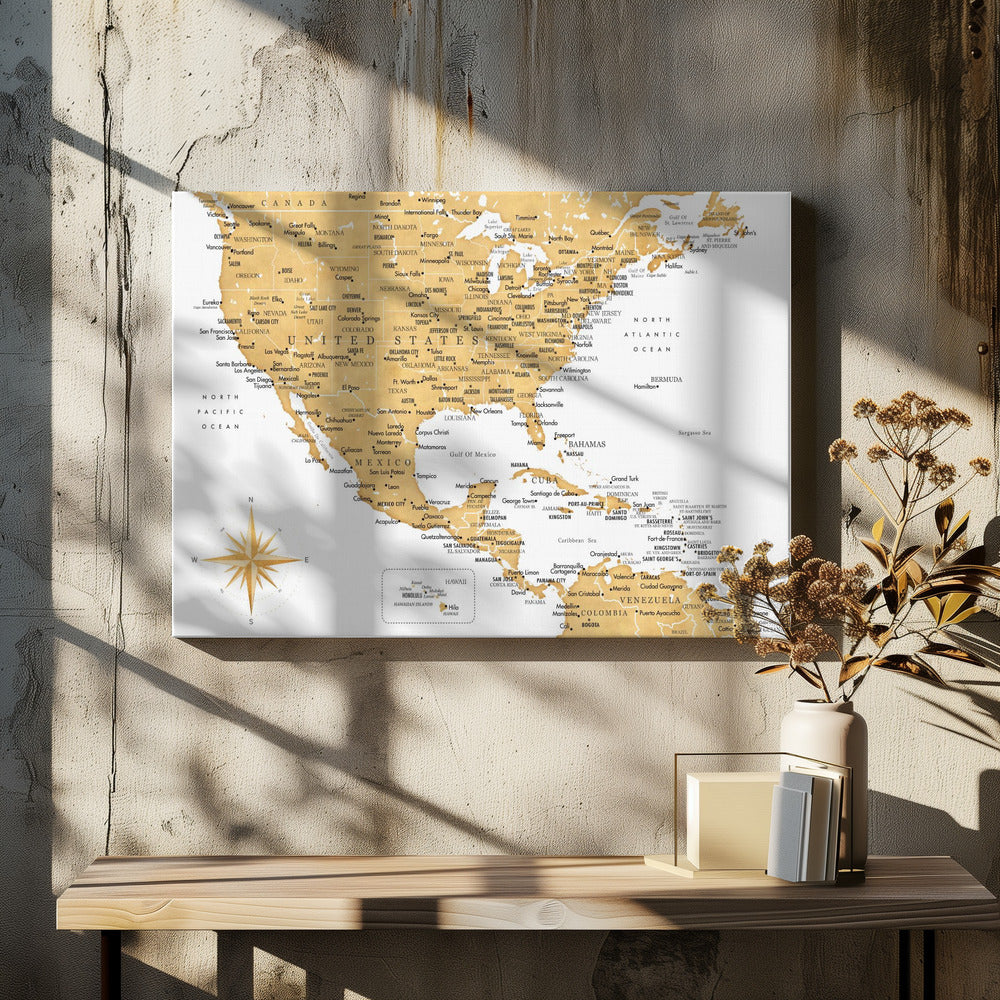Gyllene karta av USA och Mexico - Poster / Art Print - interiör
