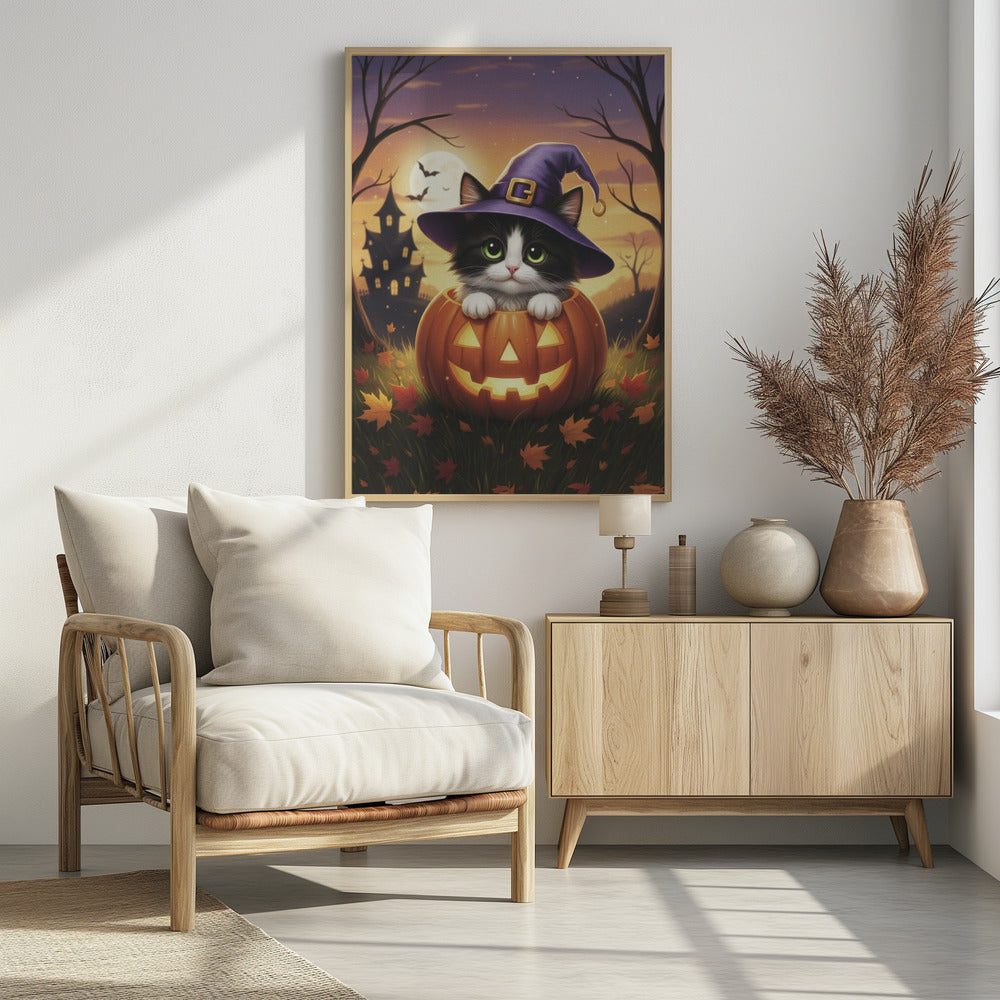 Kitten in a Pumpkin - Poster / Art Print - interiör