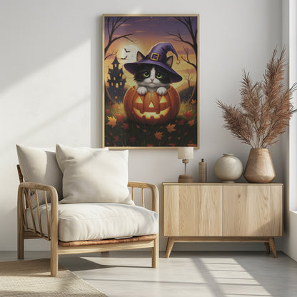 Kitten in a Pumpkin - Poster / Art Print - interiör