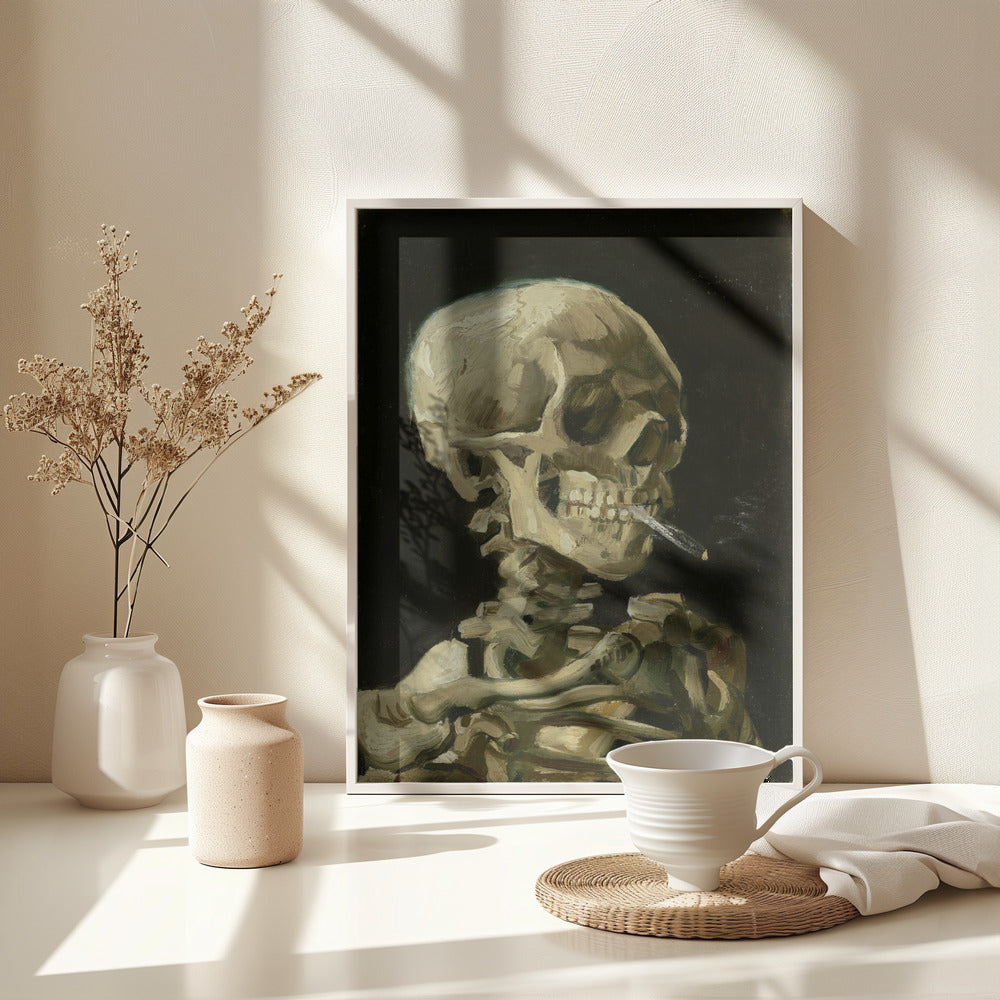 Head of a skeleton with a burning cigarette - Poster / Art Print - interiör