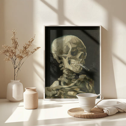 Head of a skeleton with a burning cigarette - Poster / Art Print - interiör
