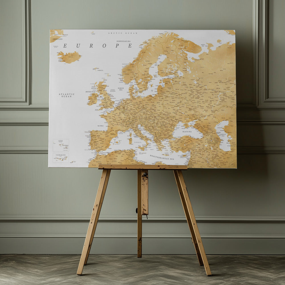 Golden detaljerad karta av Europa - Poster / Art Print - interiör