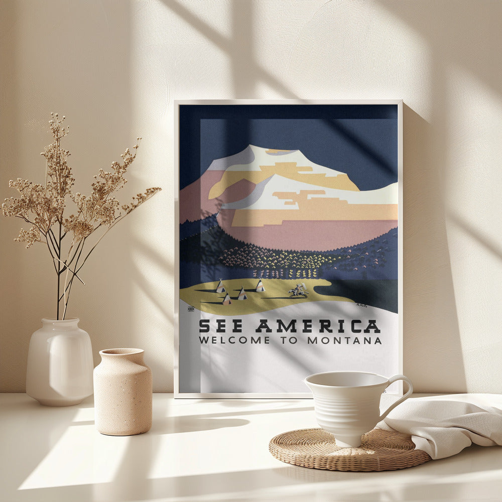 See America. Welcome To Montana (1936) Travel Poster By Richard Halls - Poster / Art Print - interiör