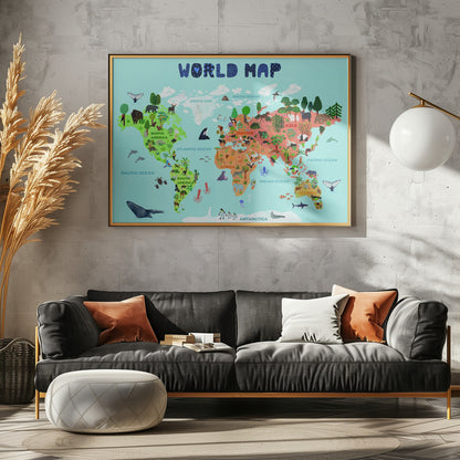 Världskarta för barn - Poster / Art Print - interiör