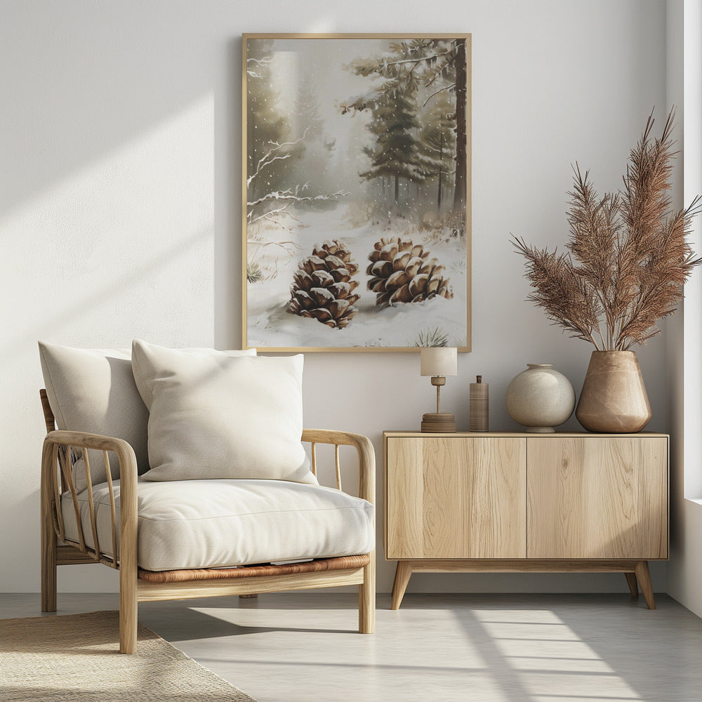 Pine Cones In Snow - Poster / Art Print - interiör